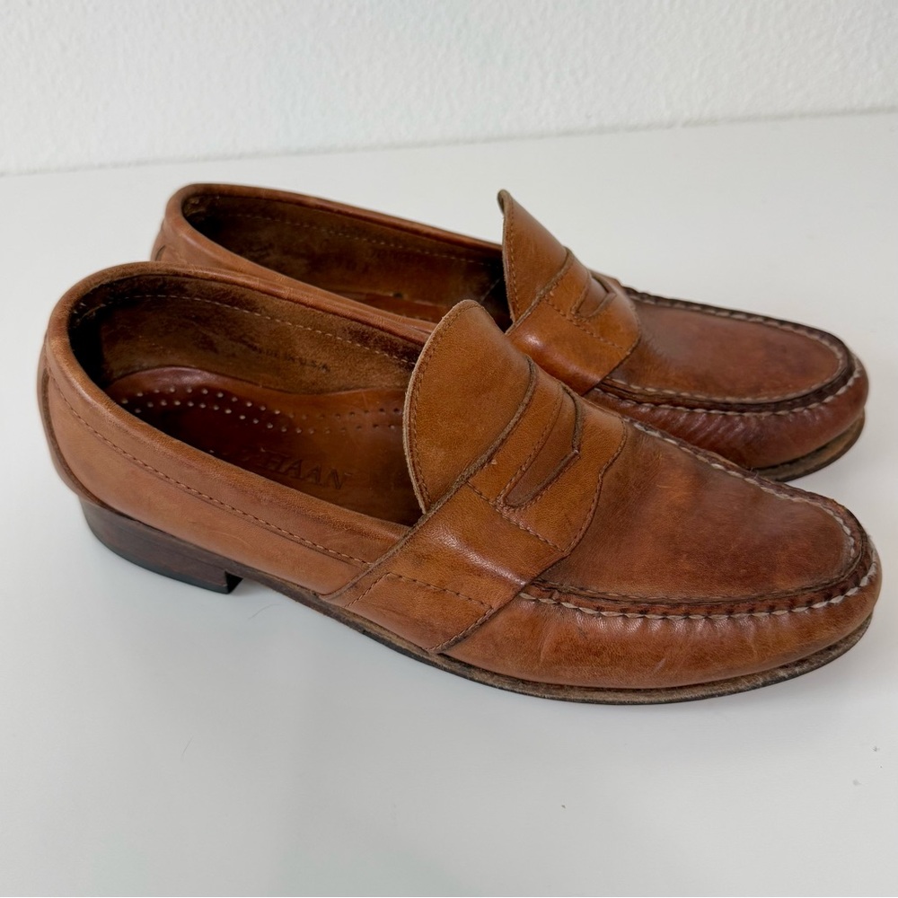 VINTAGE Cole Haan Made in USA Leather Penny Loafers Chestnut Brown-Men’s Size 8C - Picture 3 of 14